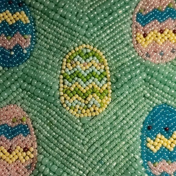 Easter Egg Aqua blue beaded zippered mini clutch, pouch - Picture 11 of 14